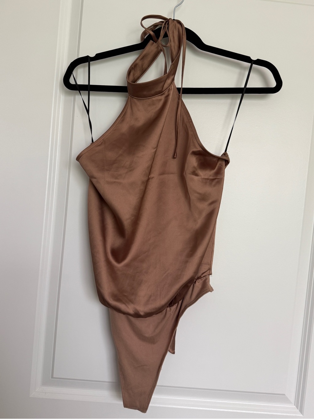RO&DE Satin Halter Top, Open Back with Tie Brown Bodysuit